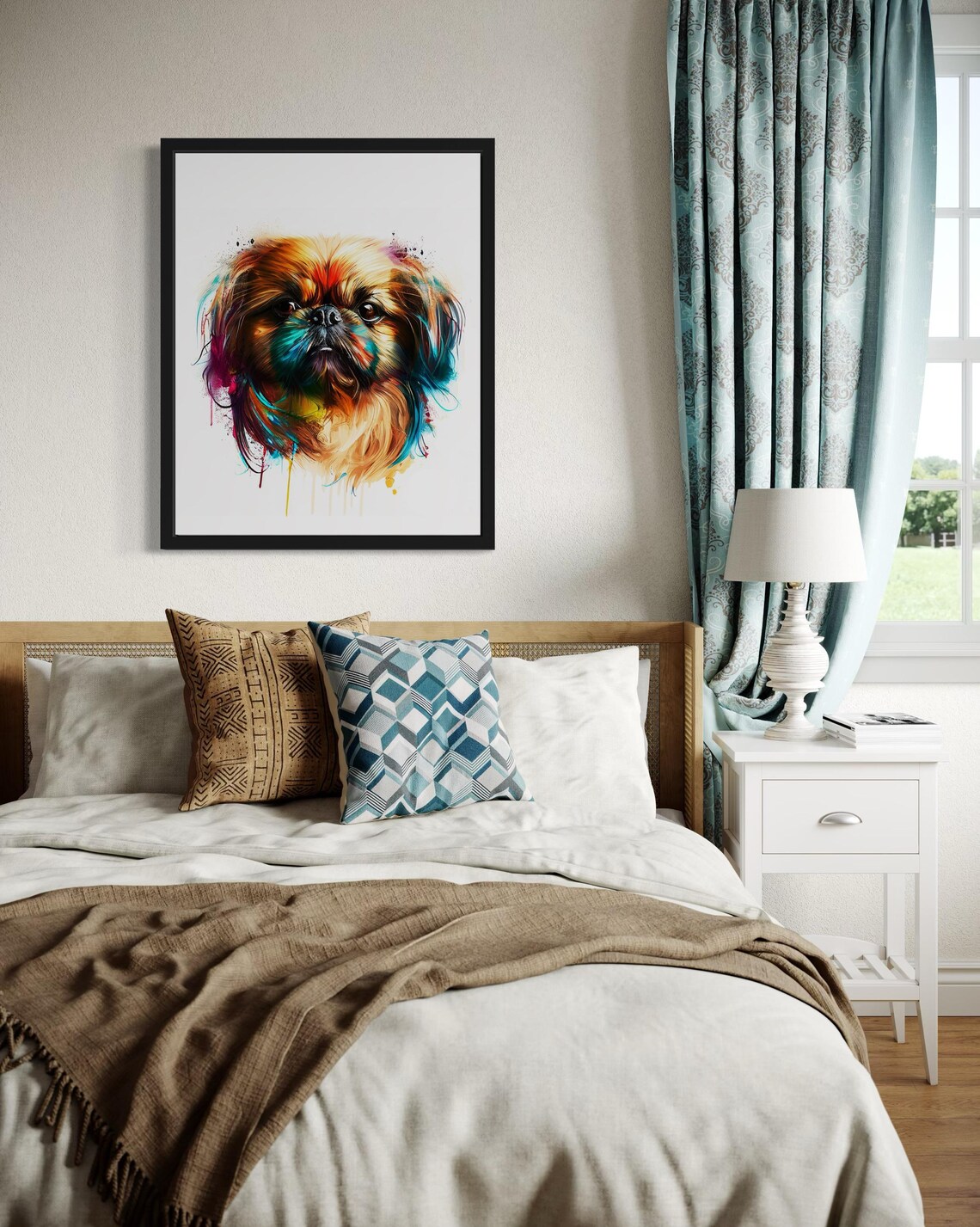 Pekingese Dog Flowing Coat Colorful Watercolor Portrait Poster - Image 4