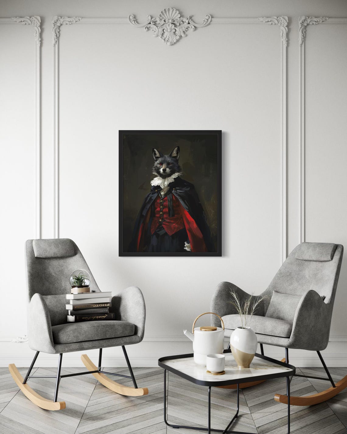 Black Fox Vampire Gothic Portrait Ruff Collar Dark Whimsy Poster - Image 3