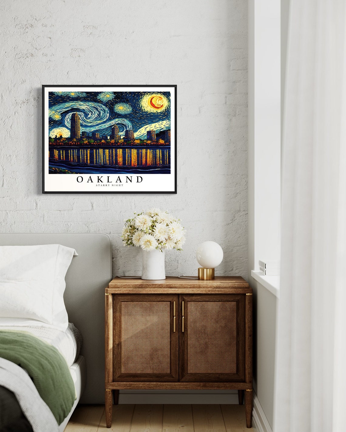 Oakland California Starry Night Van Gogh Style Skyline Art Poster - Image 3