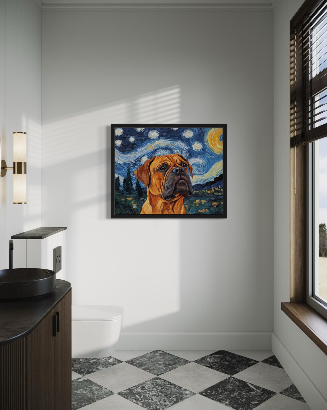 Bullmastiff Starry Night Van Gogh Style Big Dog Portrait Poster - Image 4