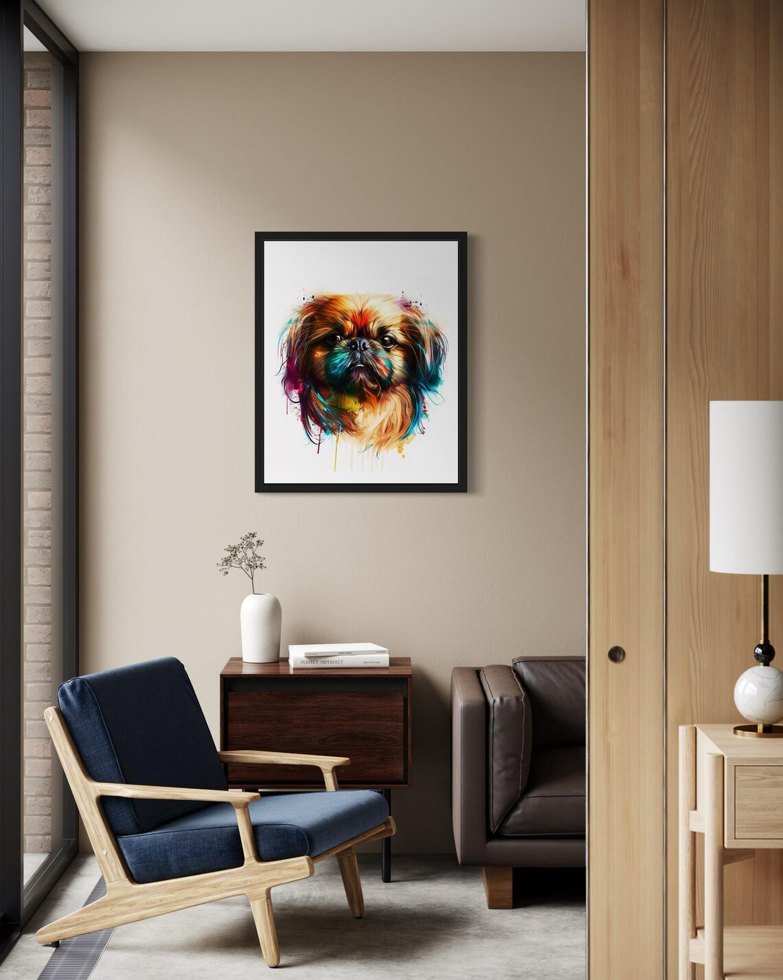 Pekingese Dog Flowing Coat Colorful Watercolor Portrait Poster - Image 2