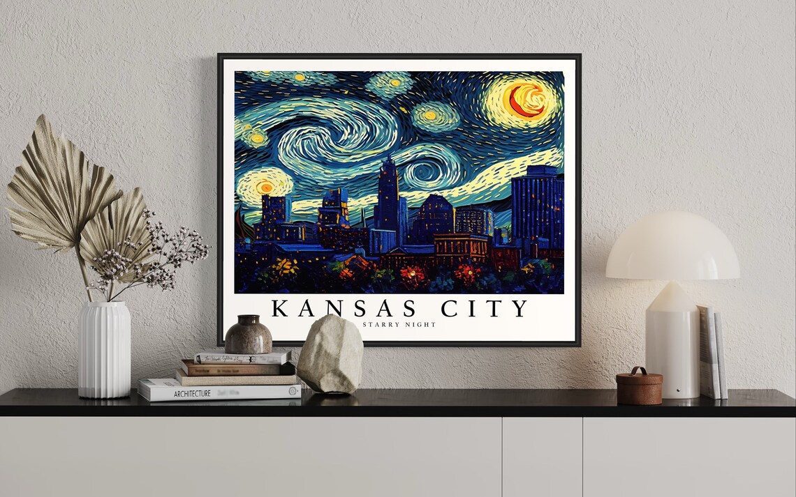 Kansas City Downtown Skyline Van Gogh Starry Night City Poster - Image 2