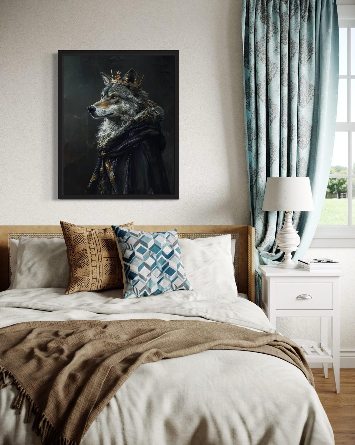 Crowned Gray Wolf King In Gold Embroidered Robe Gothic Portrait Poster - Image 4