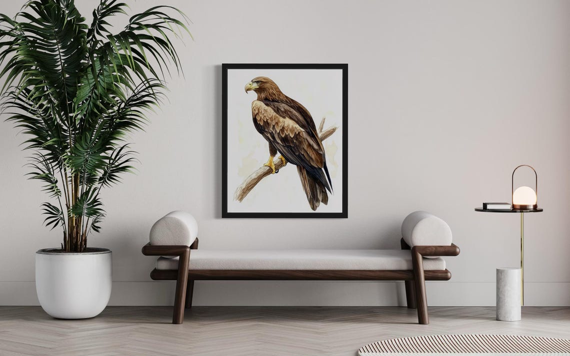 Mighty Golden Eagle Perched on Branch Watercolor Bird Art Poster - Image 3