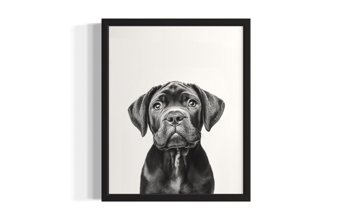 Black Mastiff Puppy Portrait Minimalist Nursery Animal Poster