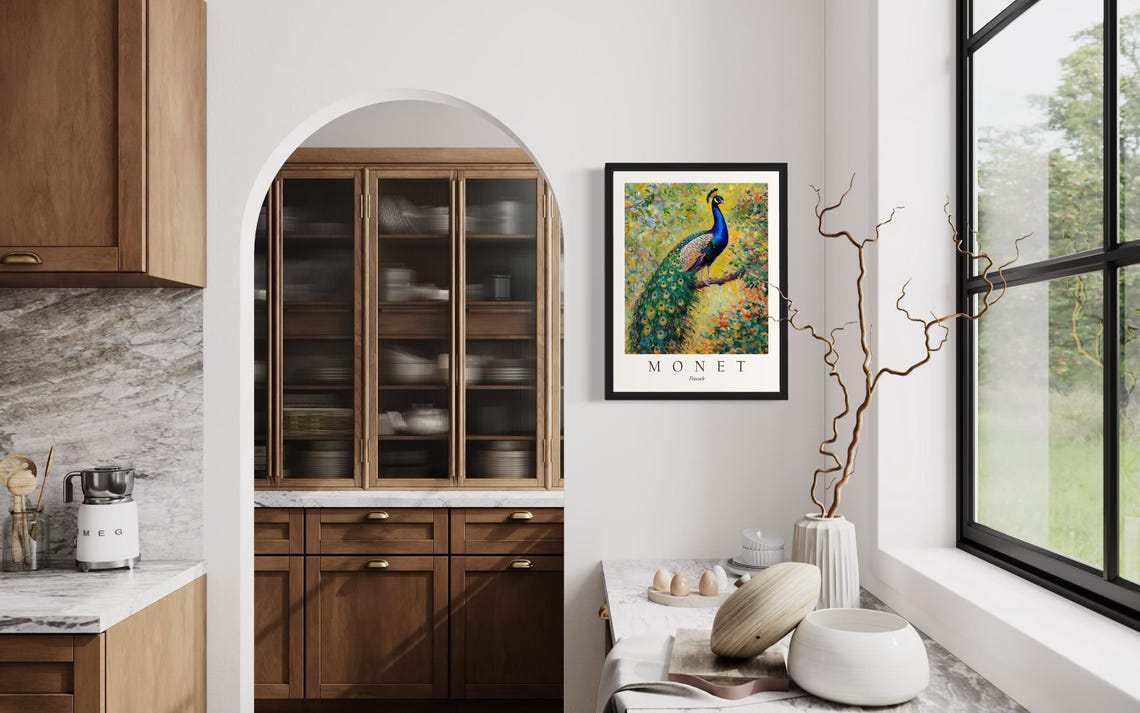 Peacock Bird, Monet-Inspired Art Print - Image 4