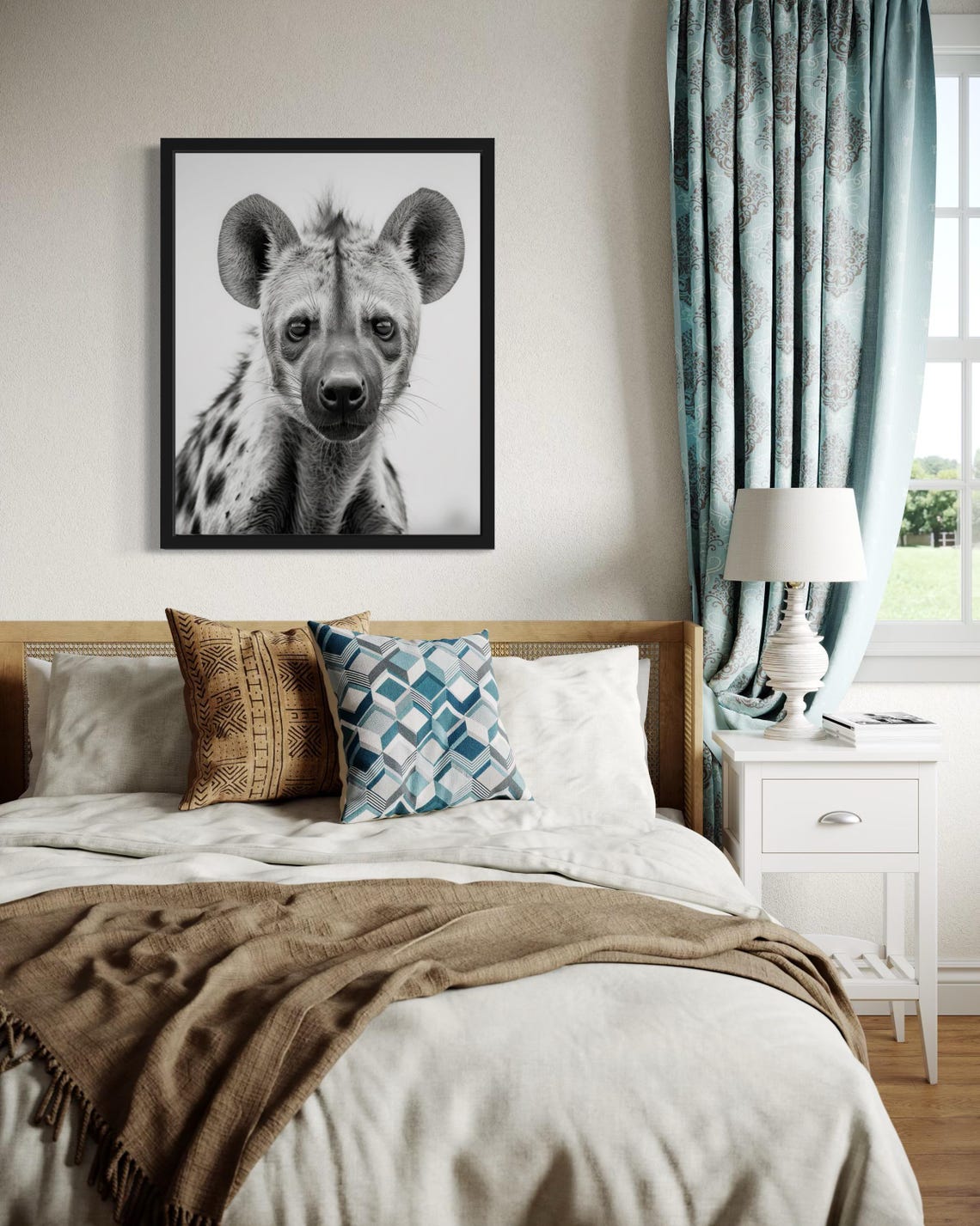 Spotted Hyena Front Portrait Black and White Wildlife Photo Poster - Image 4