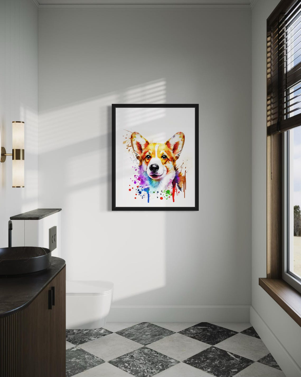 Corgi Rainbow Watercolor Portrait Color Splash Ink Art Poster - Image 4
