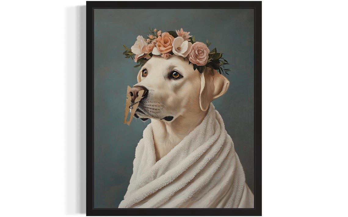 Labrador Retriever Flower Crown Clothespin Funny Bathroom Poster