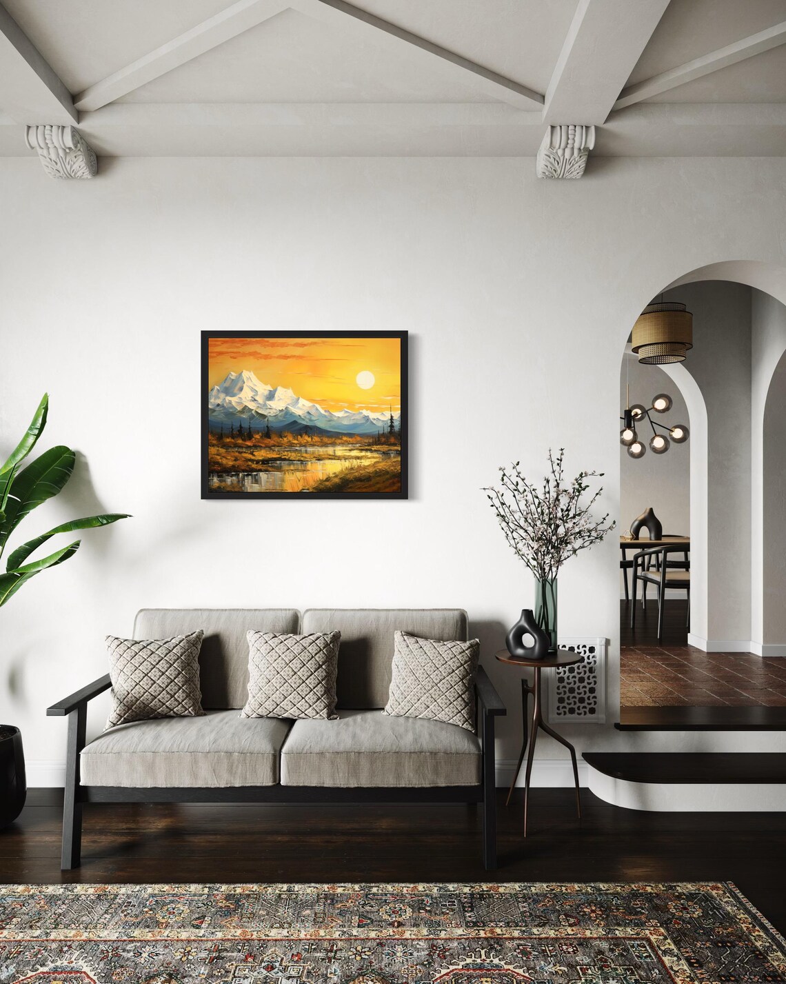 Mountain Sunset Abstract Art Print, Original Paint - Image 2