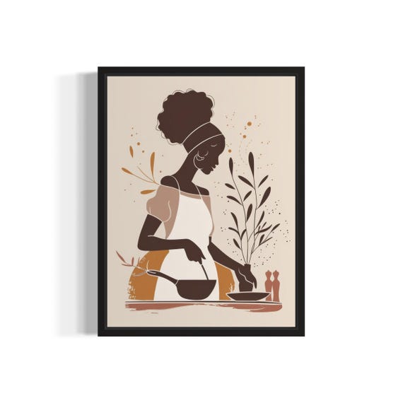 Female Cooking African Art Print Wall Poster Original Paint Artwork Decor