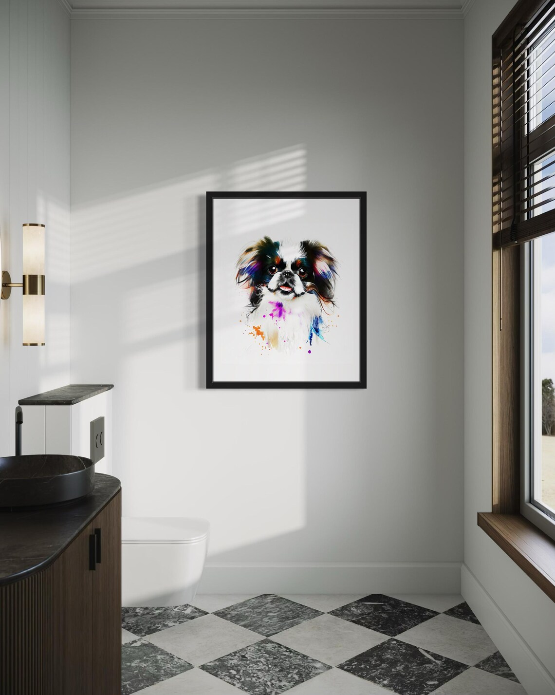 Japanese Chin Black White Dog Watercolor Portrait Spaniel Poster - Image 4