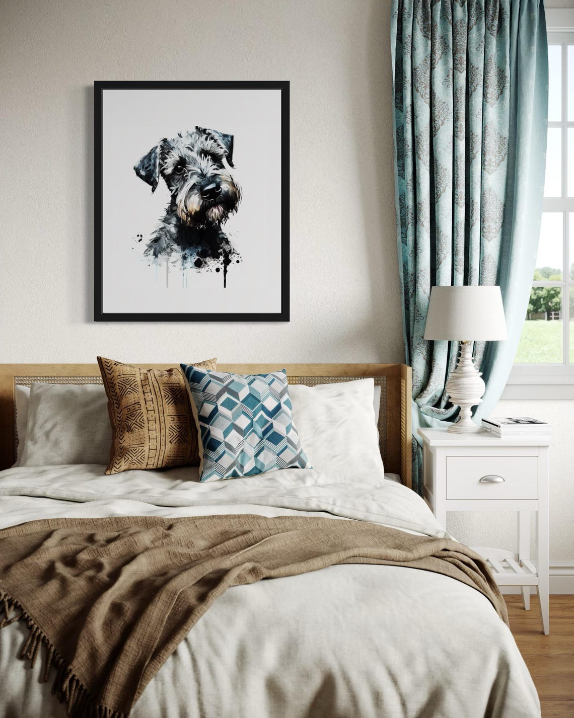 Cesky Terrier Watercolor Portrait Silver Ink Splash Art Poster - Image 3