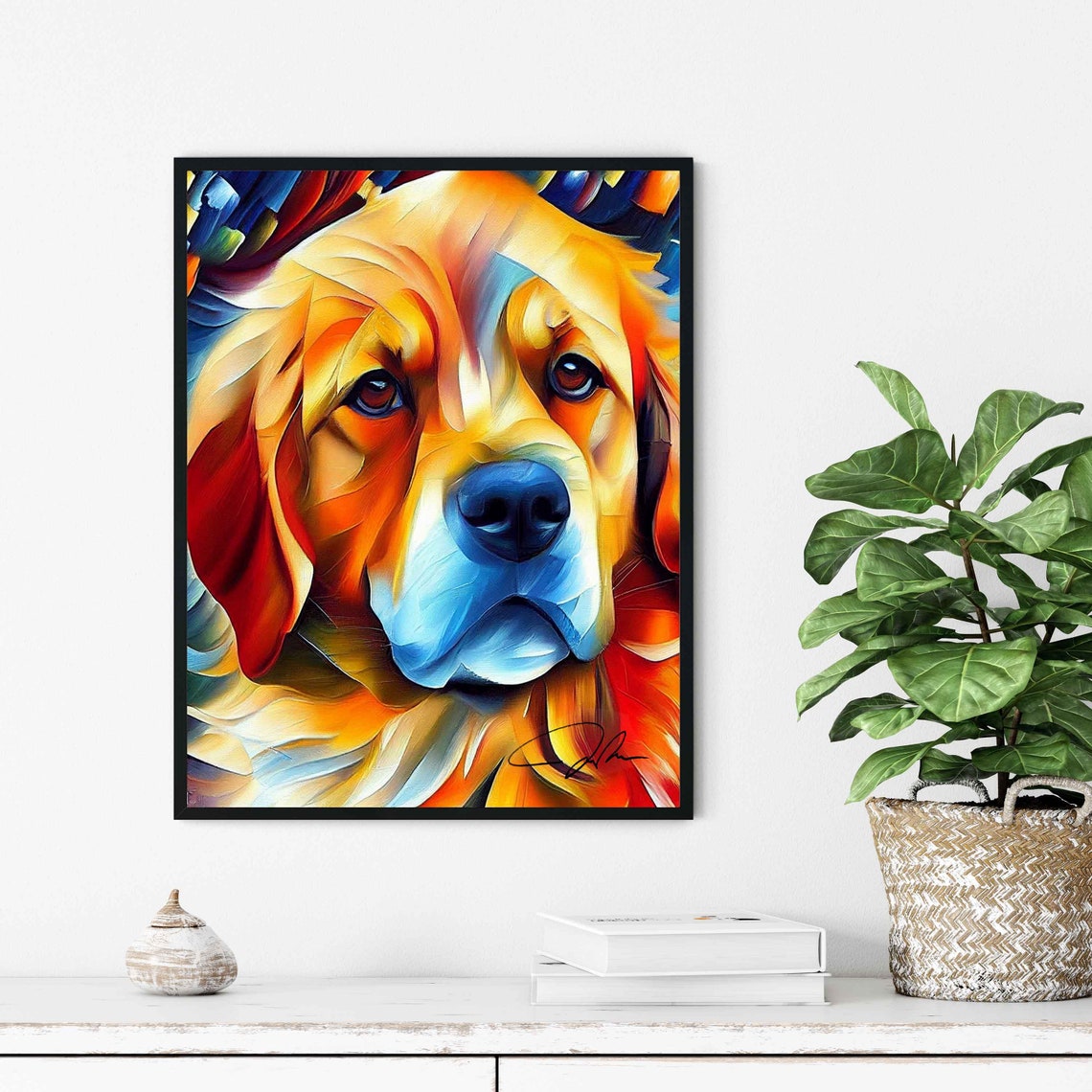 Golden Retriever Dog Colorful Abstract Oil Portrait Art Poster - Image 3