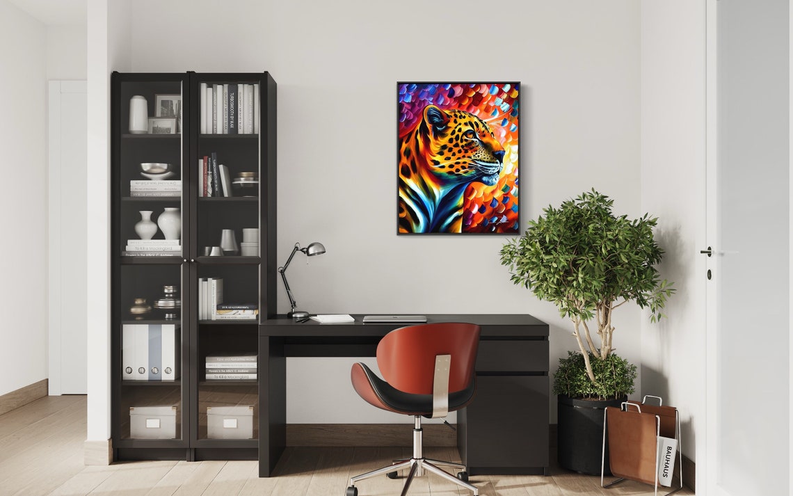 Leopard Big Cat Colorful Abstract Wildlife Oil Portrait Art Poster - Image 3