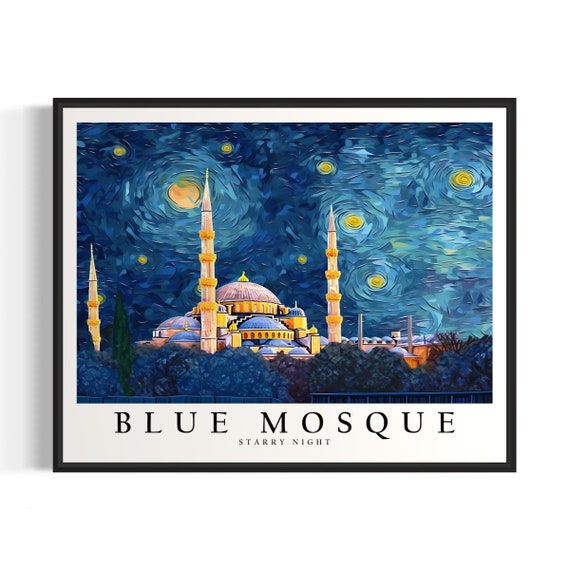 Blue Mosque Starry Night Art Print Van Gogh Blue Mosque Poster Wall Art Original Blue Mosque Painting Decor