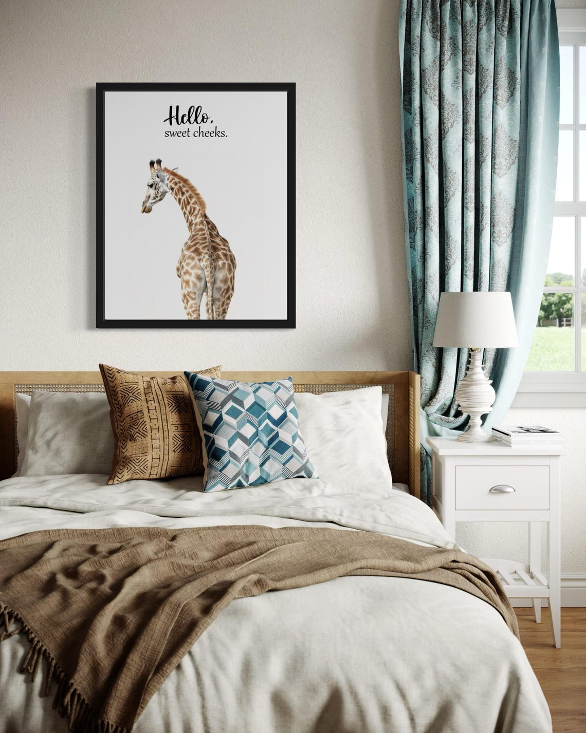 Giraffe Looking Back Hello Sweet Cheeks Funny Bathroom Poster - Image 2