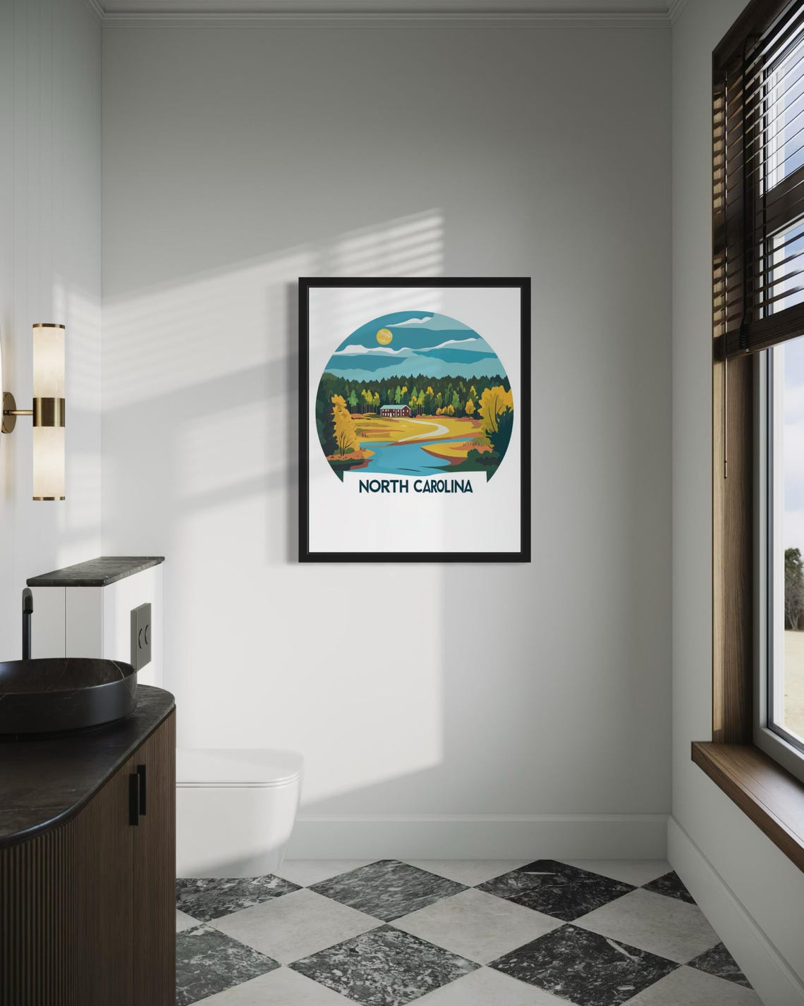 North Carolina Country Barn Meadow Full Moon River Scene Poster - Image 4
