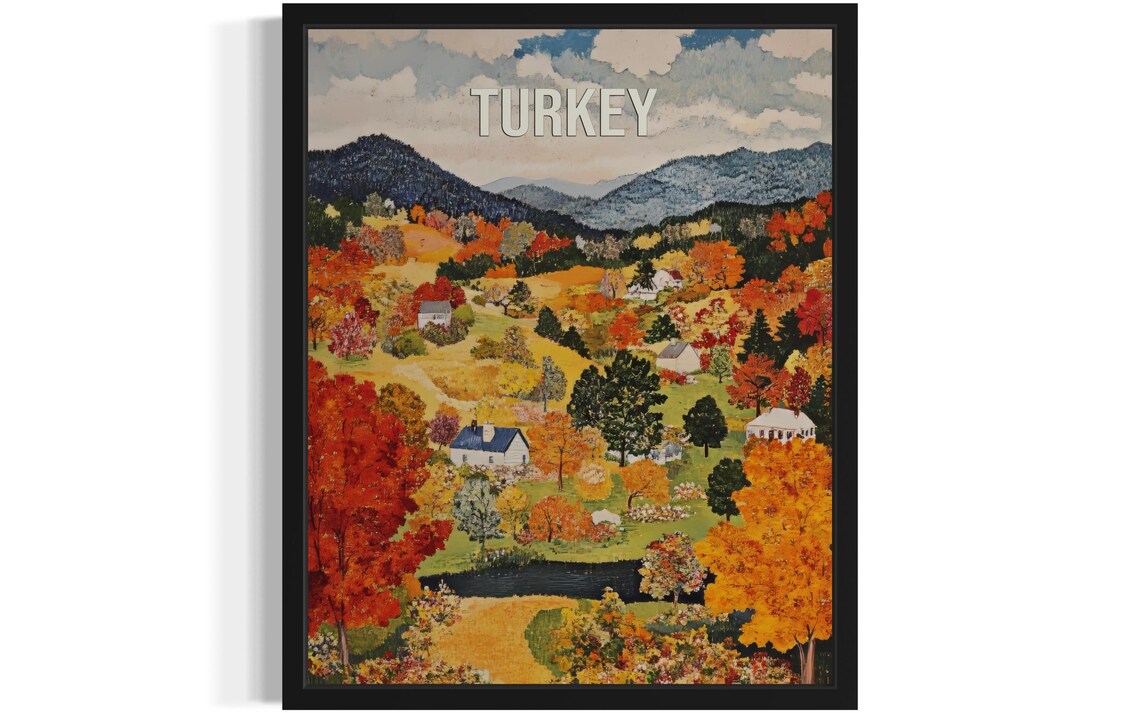 Turkey Autumn Valley Village Vintage Travel Poster Artwork Scene
