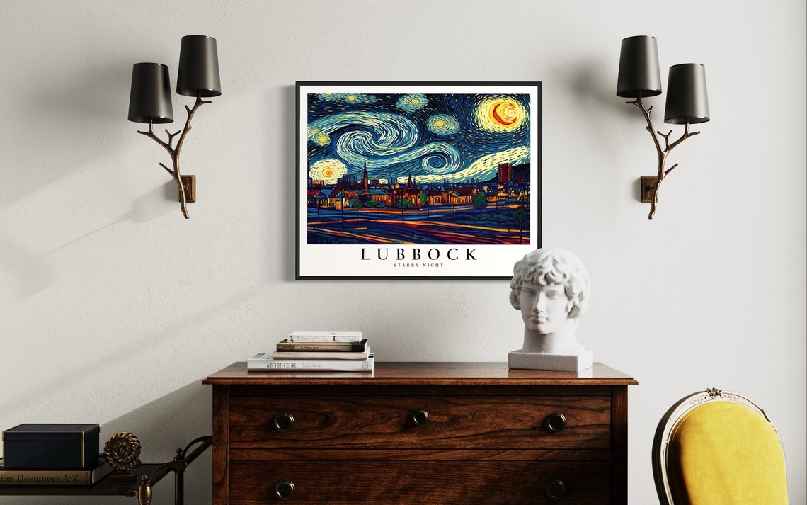 Lubbock Texas Downtown Skyline Van Gogh Starry Night City Poster - Image 4