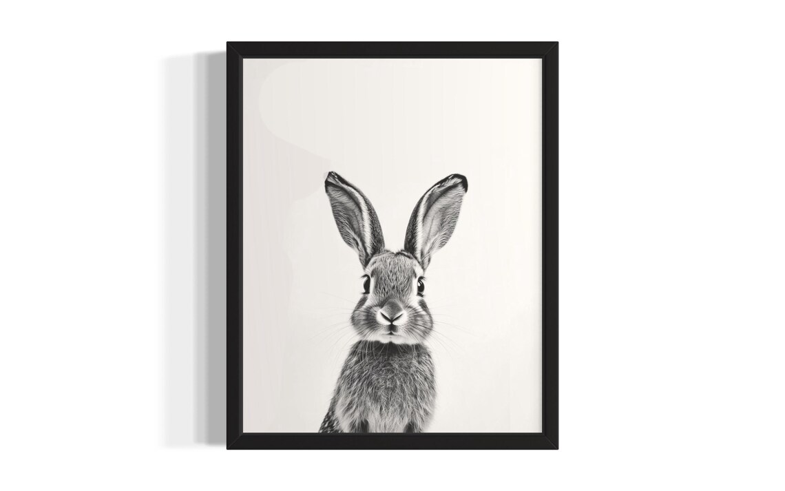 Brown Hare Baby Black And White Nursery Animal Portrait Poster