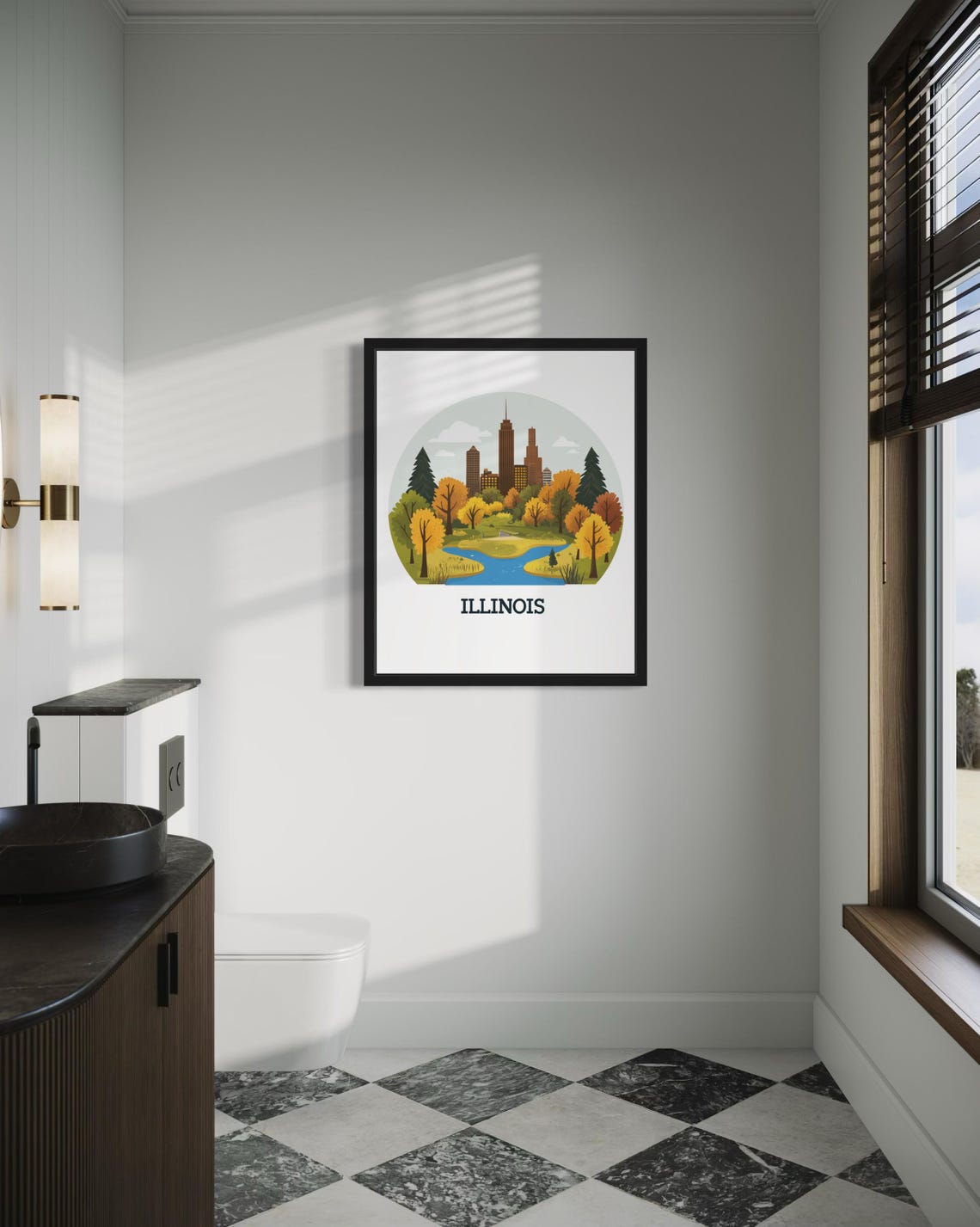 Illinois Chicago Towers Over Autumn Park River Circle Poster - Image 4