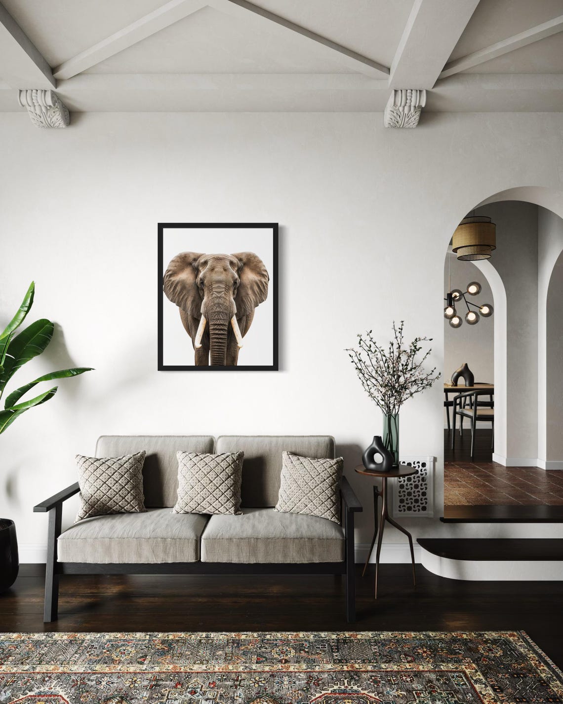 Majestic African Elephant Head On Minimalist Wildlife Photo Poster - Image 4