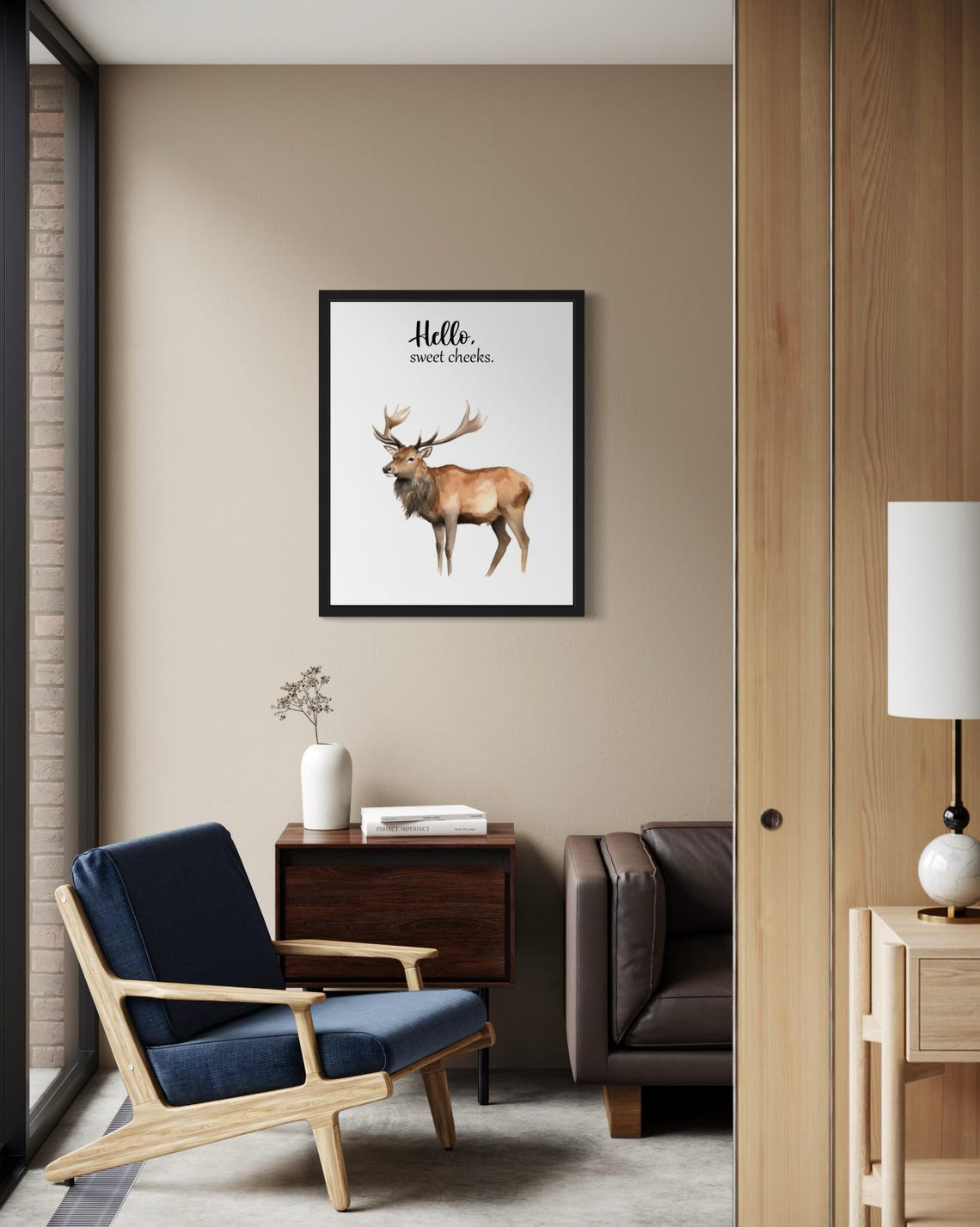 Elk With Large Antlers Hello Sweet Cheeks Funny Bathroom Poster - Image 2