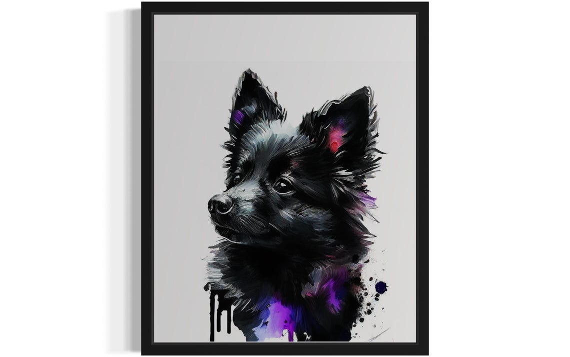 Schipperke Small Black Dog Watercolor Portrait Spitz Breed Poster