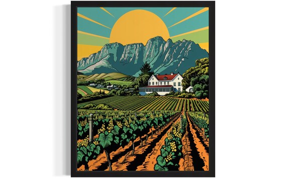 Cape Winelands Vineyard Estate Vintage South Africa Travel Poster