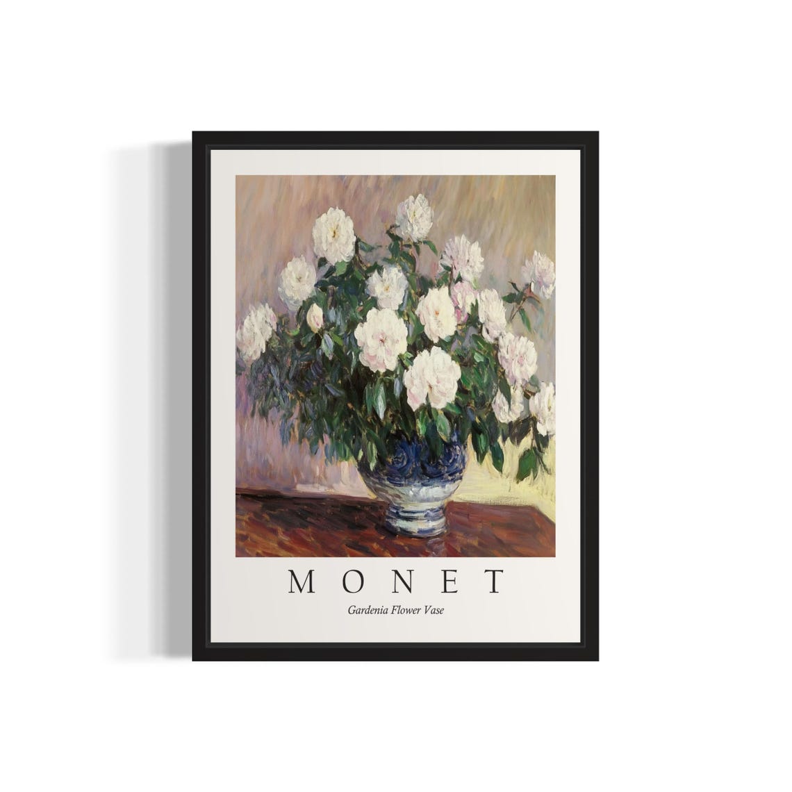 White Gardenias in a Blue Vase Monet Style Fragrant Floral Poster