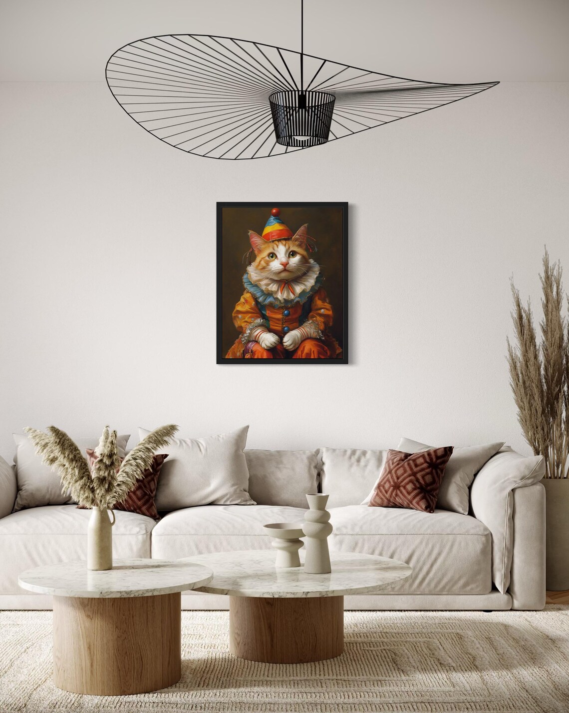 Ginger Cat Dressed As Clown With Party Hat And Ruffled Collar Poster - Image 2