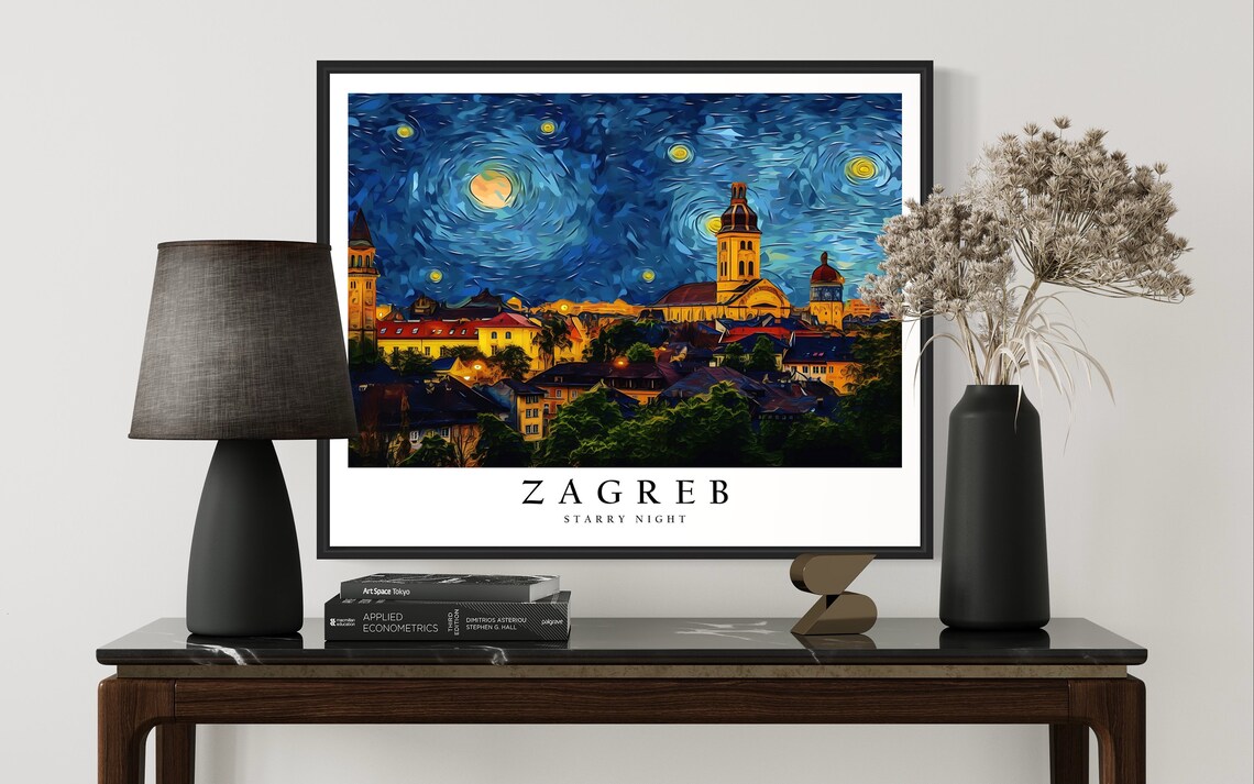 Zagreb Starry Night Old Town Towers Croatia Moonlit Art Poster - Image 3