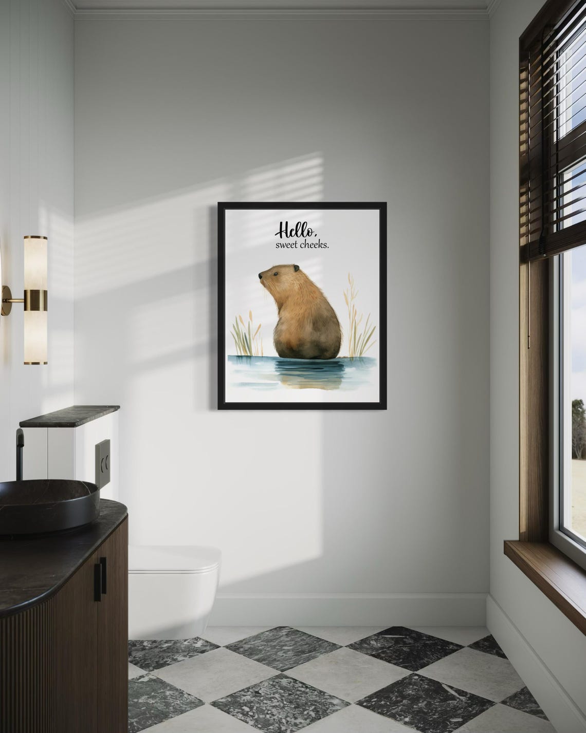 Beaver Pond Sitting Hello Sweet Cheeks Funny Bathroom Poster - Image 4