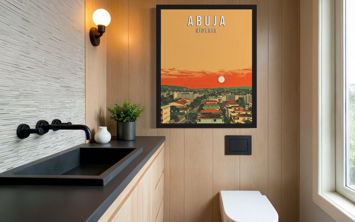 Abuja Nigeria Sunset City Skyline Vintage Style Travel Art Poster - Image 2