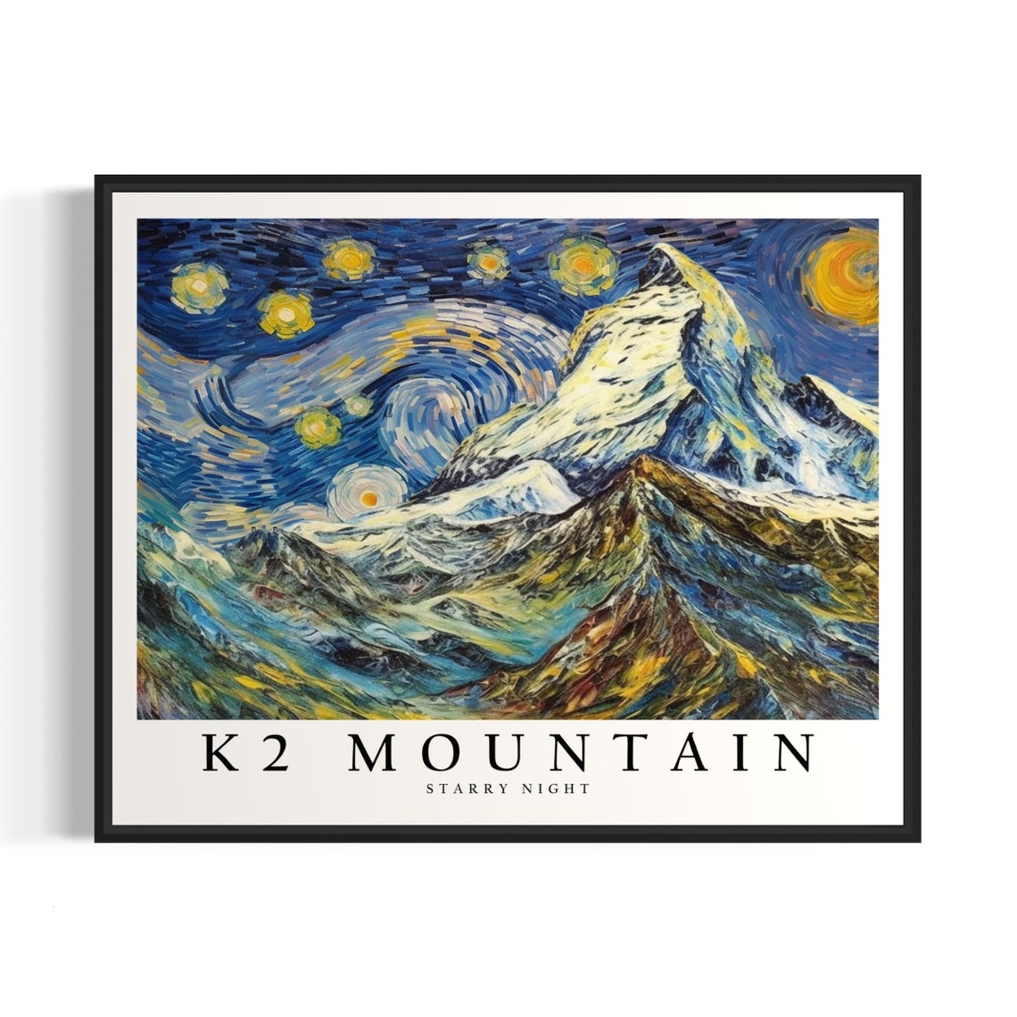 K2 Mountain Starry Night Art Print Van Gogh Style Poster Wall Art Original Painting Decor