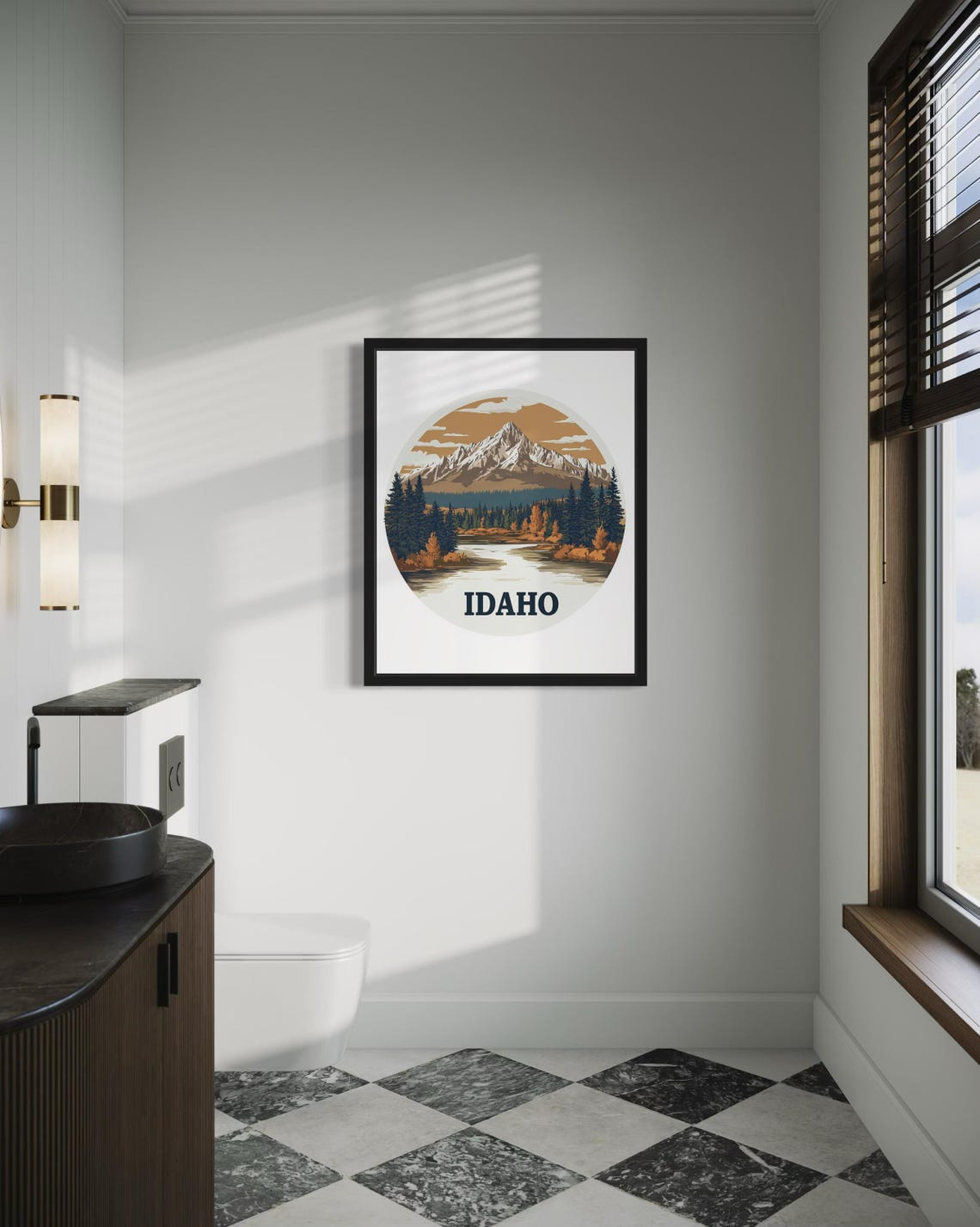 Idaho Snowcapped Peak Over Winding River Pine Forest Art Poster - Image 4