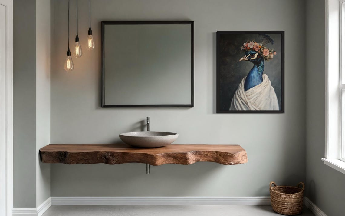 Peacock Portrait with Flower Crown in White Drape Art Poster - Image 4