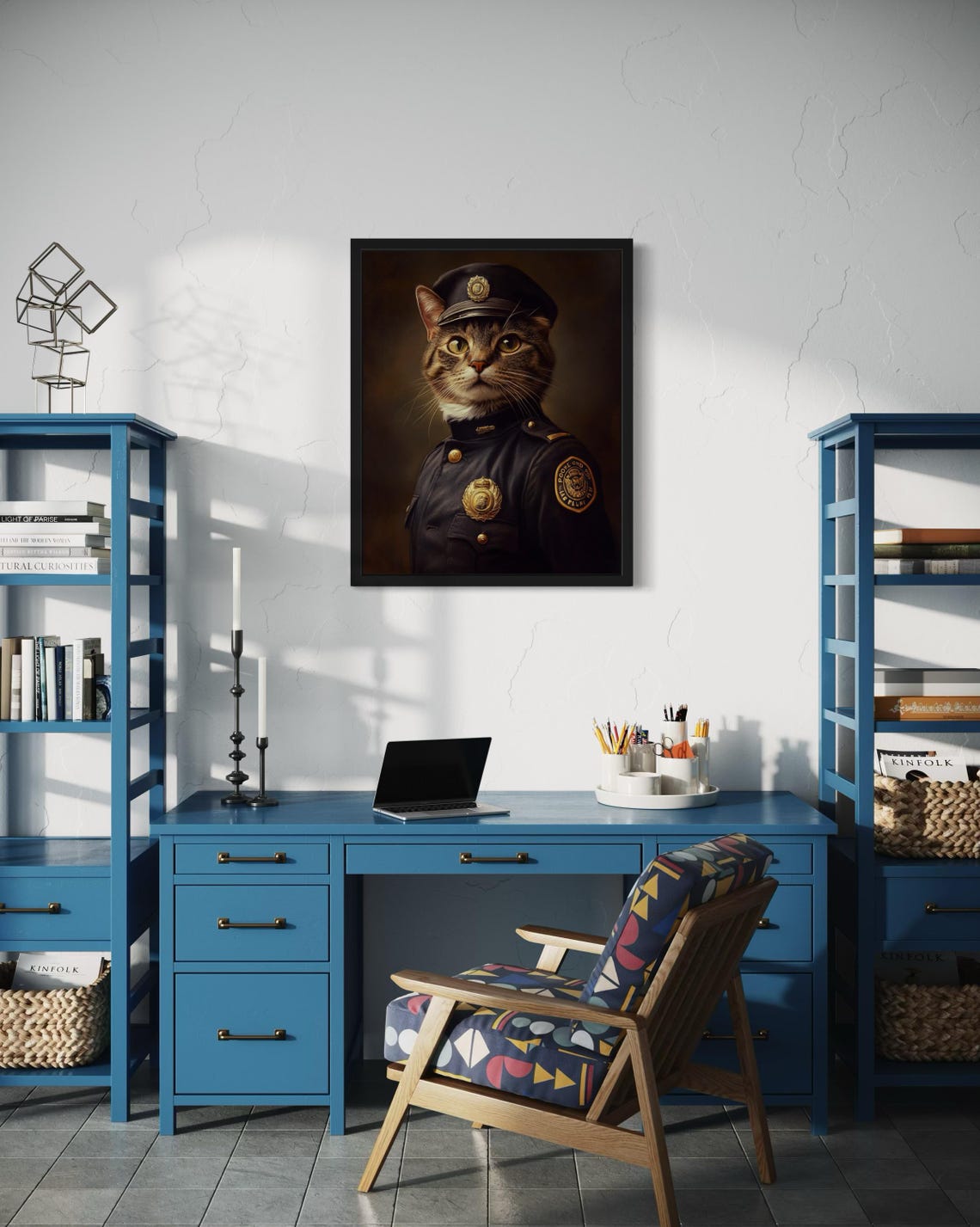 Tabby Cat Police Officer In Dark Uniform With Badge Portrait Poster - Image 4