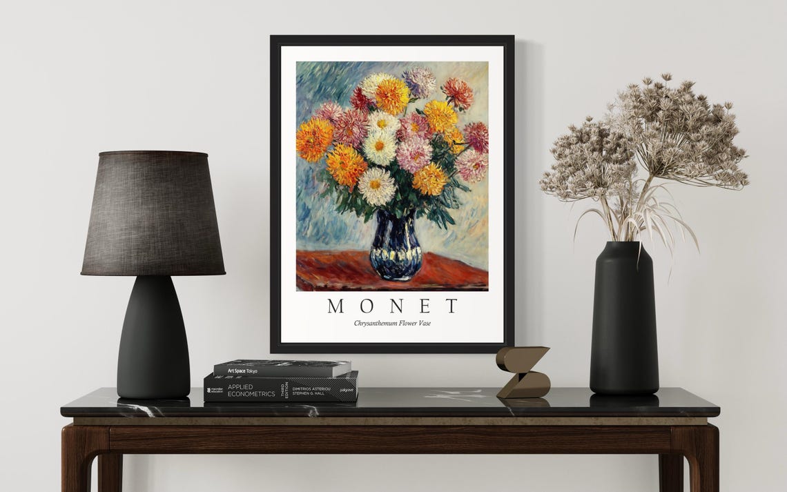 Monet Chrysanthemum Flower Vase Colorful Blooms Blue Vase Poster - Image 3
