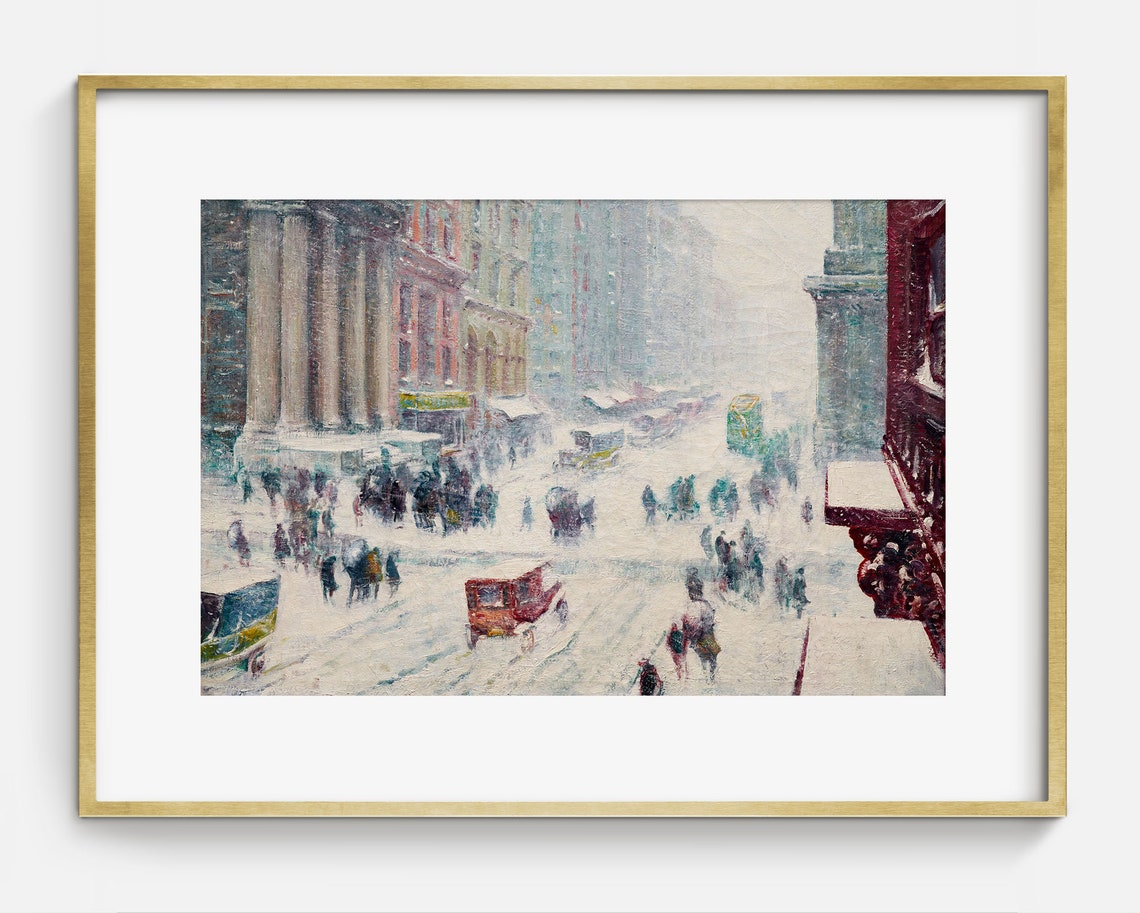 Fifth Avenue In The Snow Vintage Holiday In New York City Painting Antique Winter Art Vintage Nyc Oil Painting - Image 2