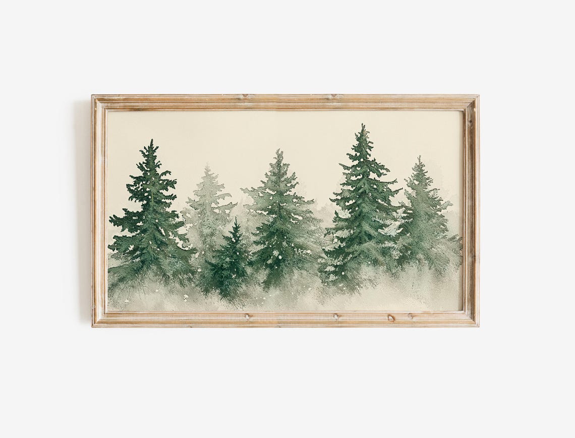 Winter Green Pine Trees Watercolor Minimalist Forest Nature Poster - Image 2