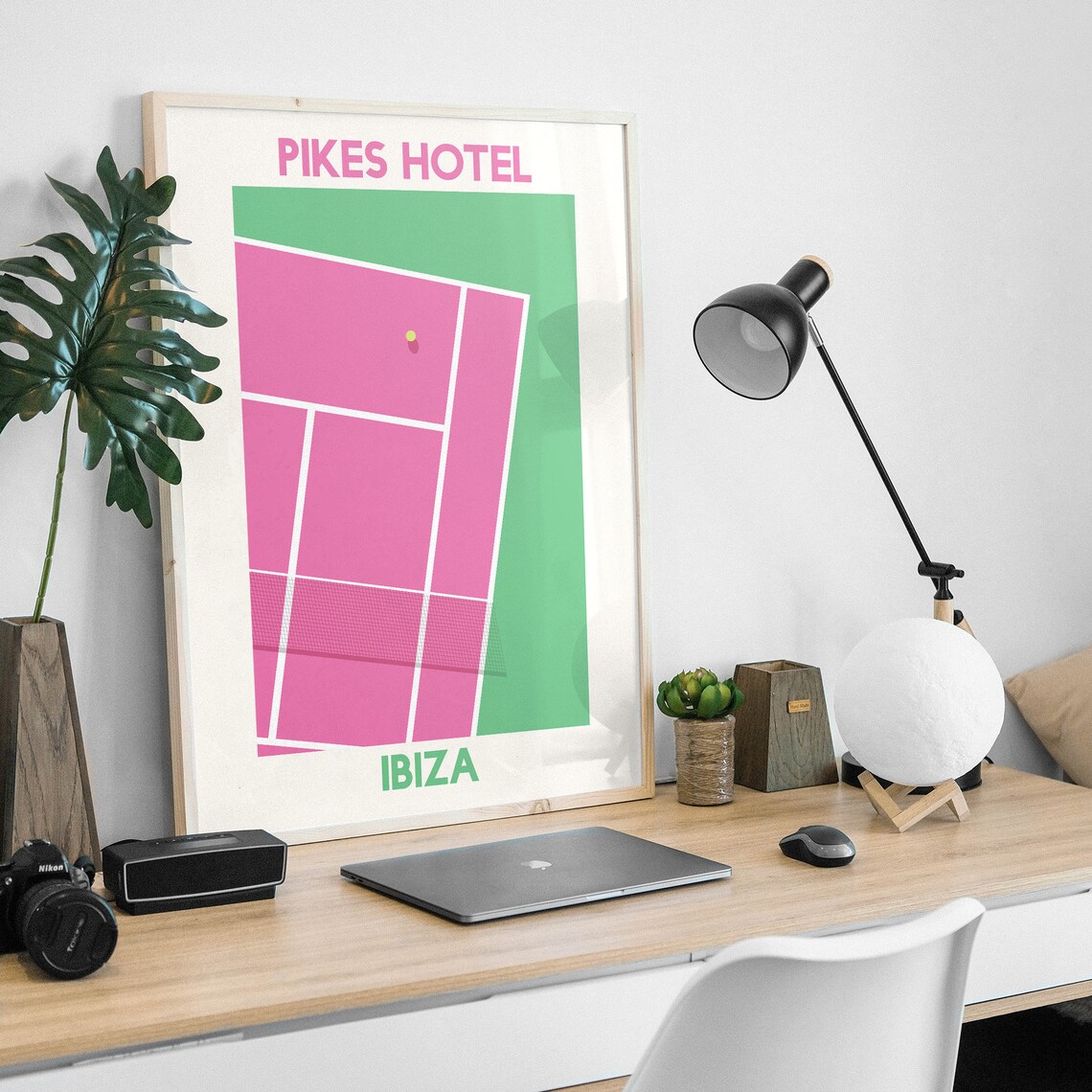 Pikes Hotel Ibiza Pink Tennis Court Retro Travel Sport Poster - Image 3