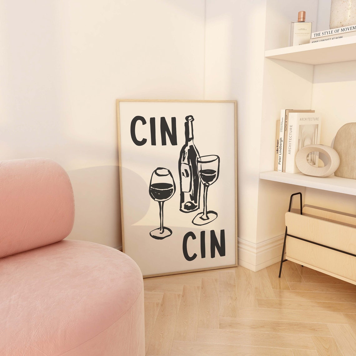 Cin Cin Cheers Minimalist Black Wine Sketch Modern Kitchen Poster - Image 3