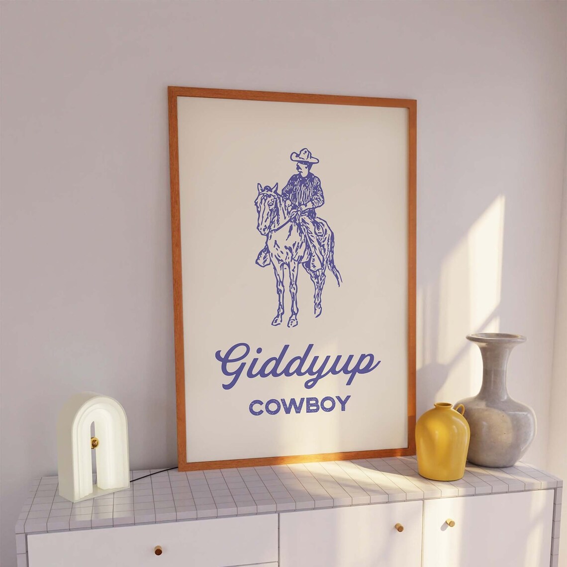 Vintage Giddyup Cowboy Purple Line Art Western Horse Rider Poster - Image 4