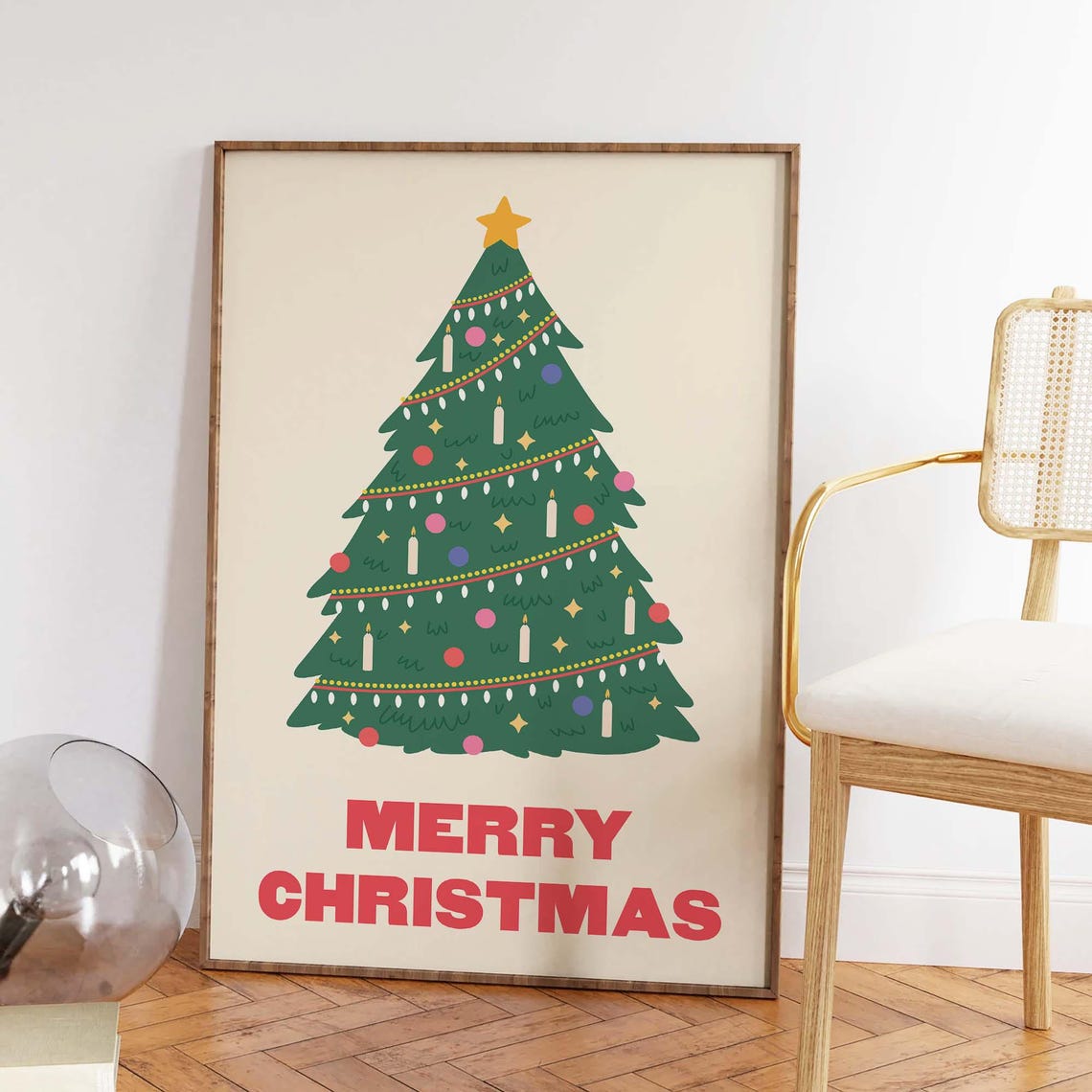 Christmas Tree Print Art Merry Christmas Decor Cute Holiday Wall Art Trendy Christmas Print - Image 2