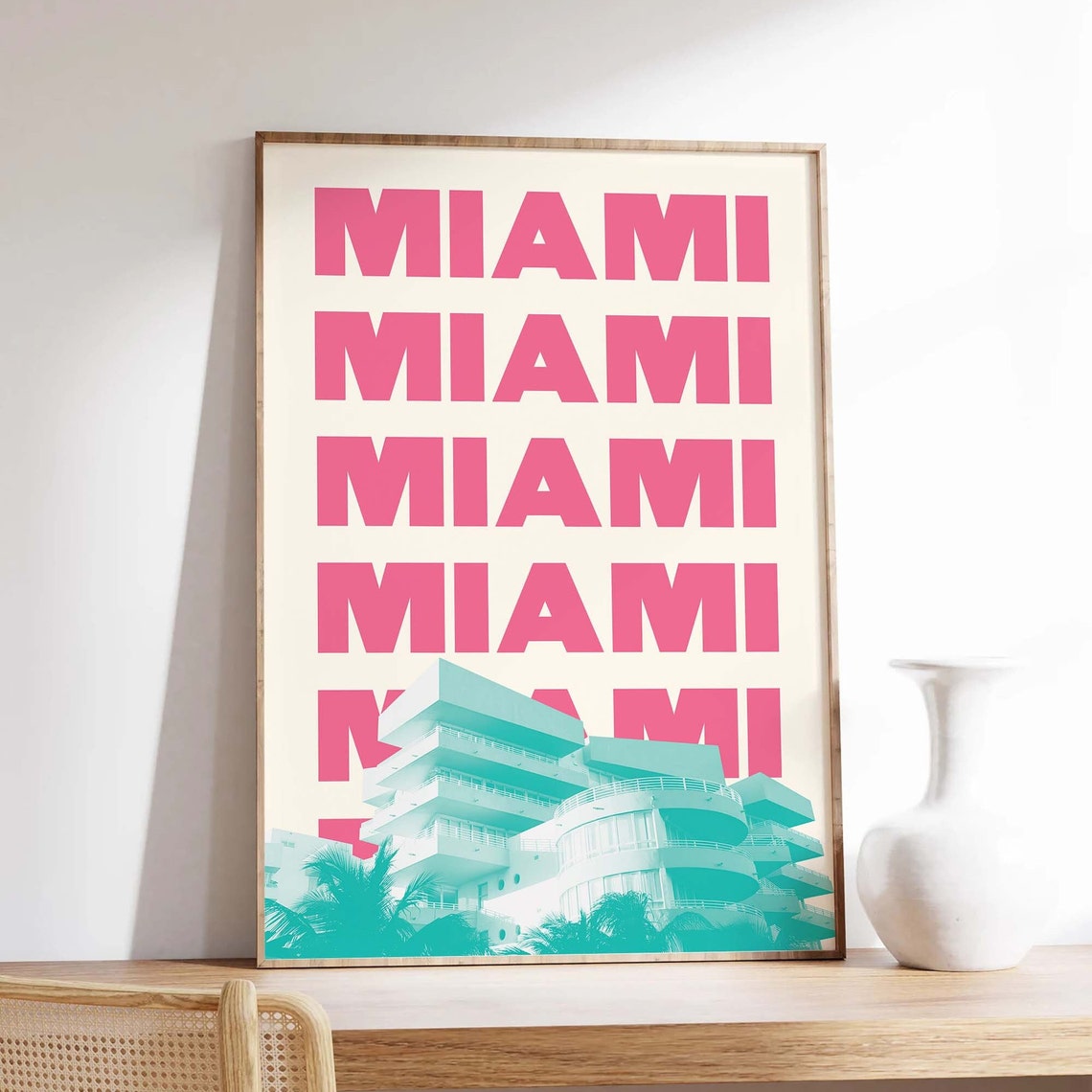 Miami Beach Pink Retro Typography Art Deco Building Travel Poster - Image 5