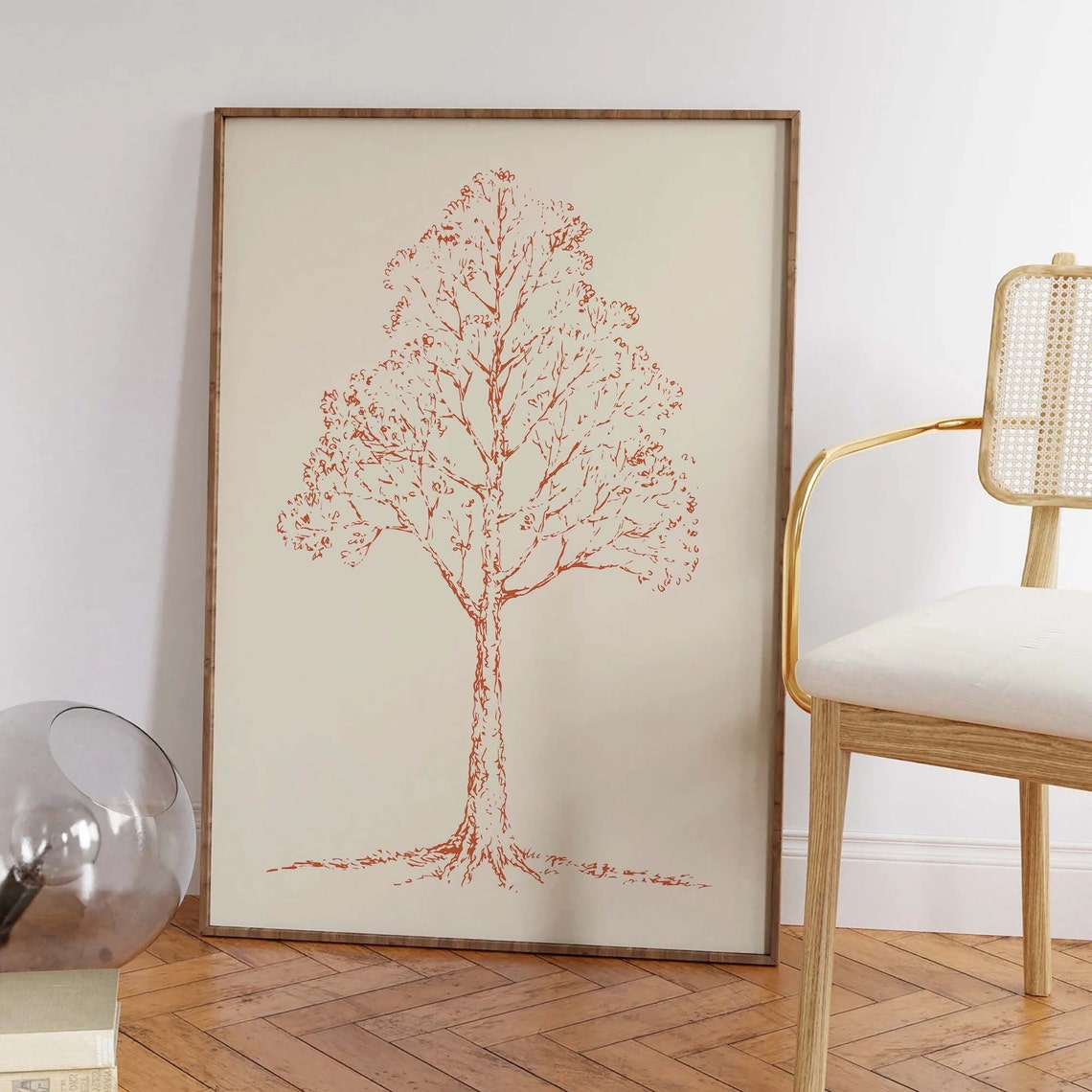 Tree Sketch Orange Line Minimal Botanical Art Wall Decor Poster - Image 3