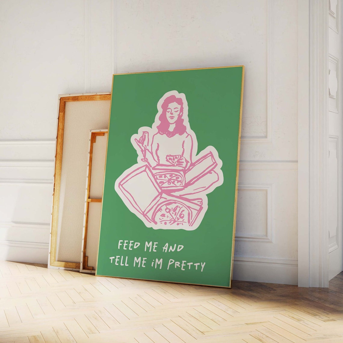 Feed Me And Tell Me Im Pretty Quote Pizza Illustration Kitchen Poster - Image 3