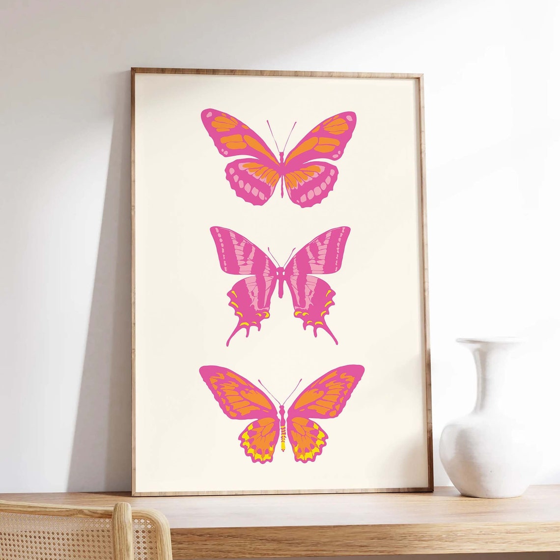 Three Pink Orange Butterflies Vintage Trendy Retro Pop Art Poster - Image 4